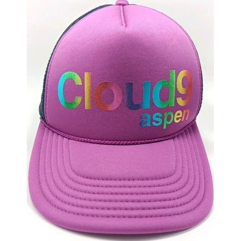 Cloud 9 Aspen Alpnie Bistro Resurant Rainbow Iridescent Purple Trucker Hat RSVP